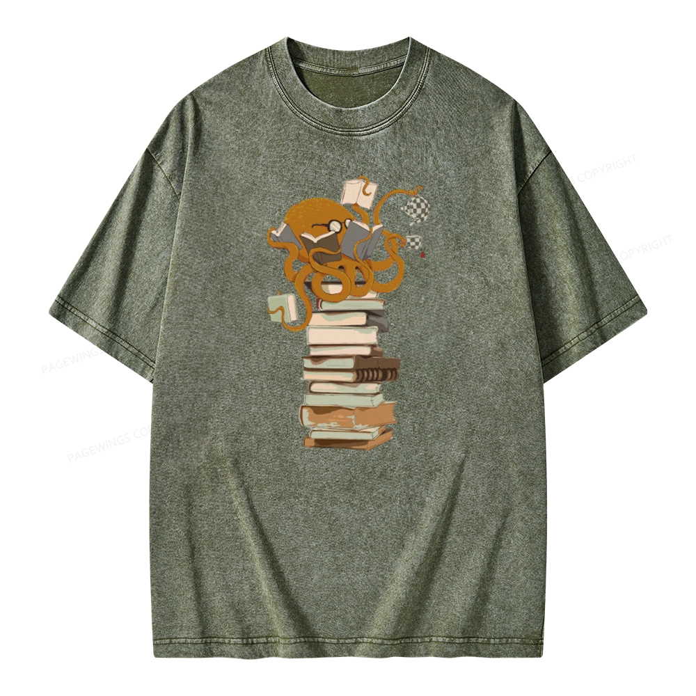 Pagewings Reading Octopus Unisex Washed T-shirt