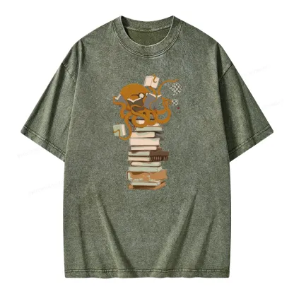 Pagewings Reading Octopus Unisex Washed T-shirt