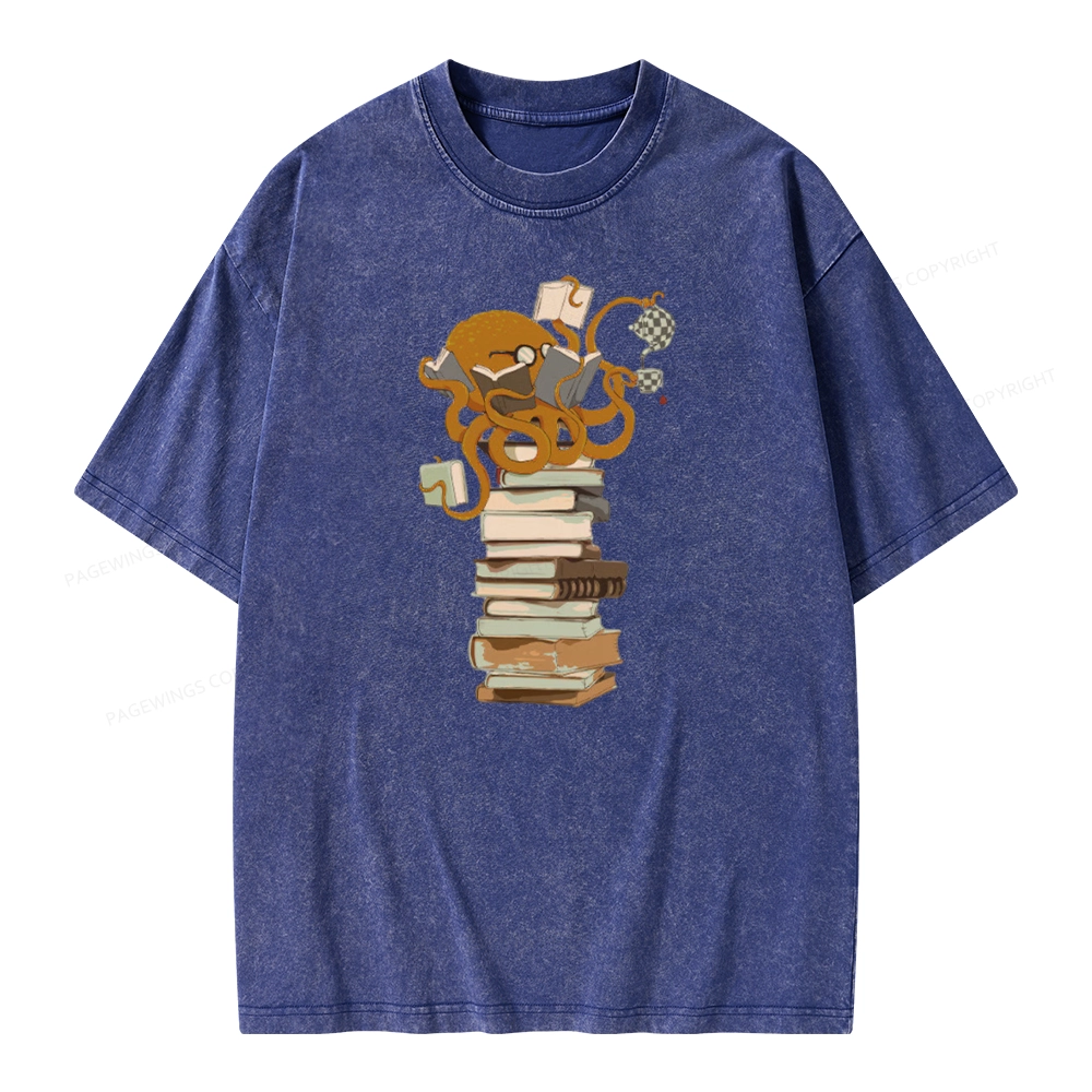 Pagewings Reading Octopus Unisex Washed T-shirt