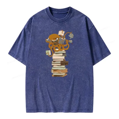 Pagewings Reading Octopus Unisex Washed T-shirt