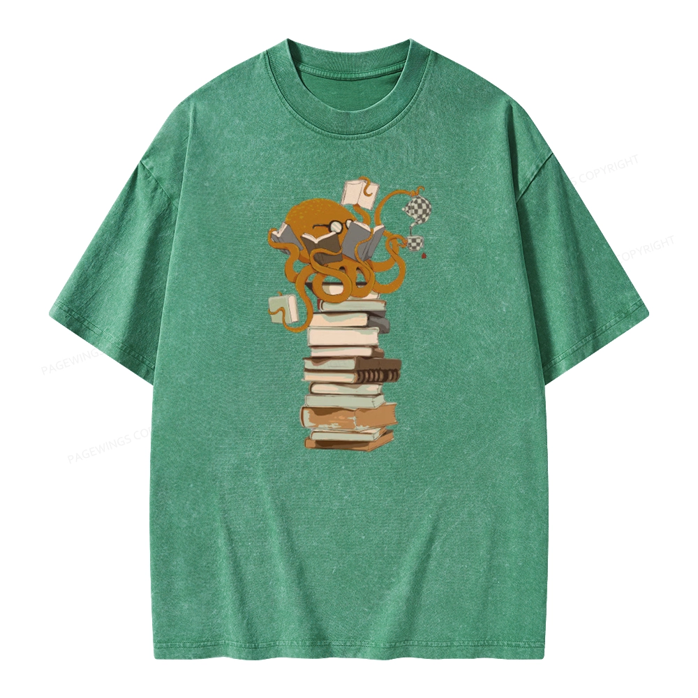Pagewings Reading Octopus Unisex Washed T-shirt