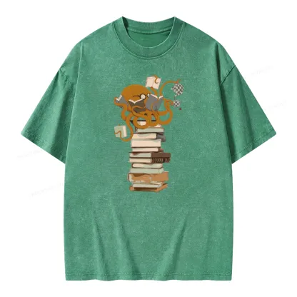 Pagewings Reading Octopus Unisex Washed T-shirt