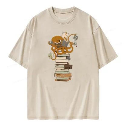 Pagewings Reading Octopus Unisex Washed T-shirt