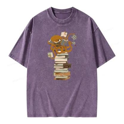 Pagewings Reading Octopus Unisex Washed T-shirt
