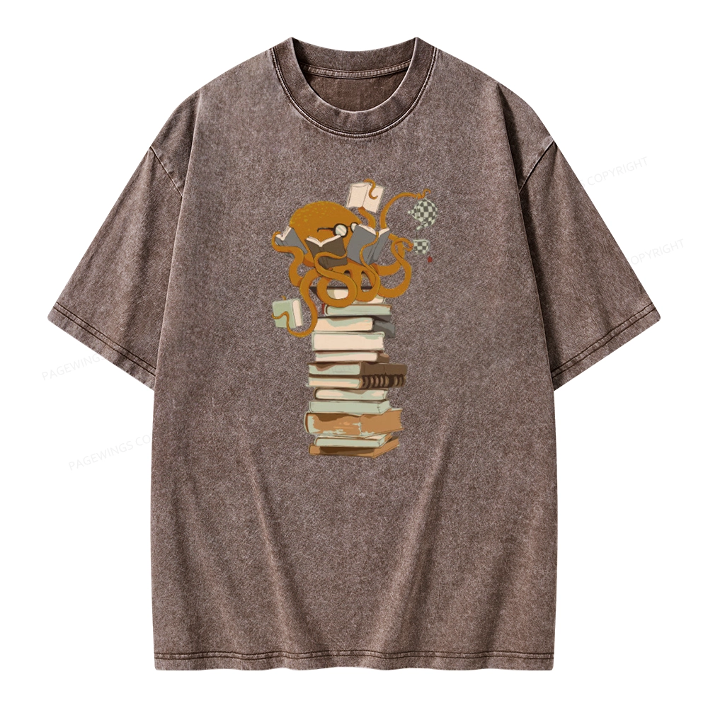 Pagewings Reading Octopus Unisex Washed T-shirt
