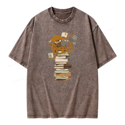 Pagewings Reading Octopus Unisex Washed T-shirt