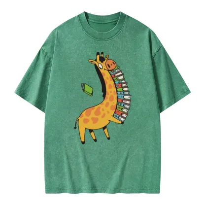 Pagewings Book Giraff Unisex Washed T-shirt