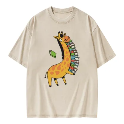 Pagewings Book Giraff Unisex Washed T-shirt