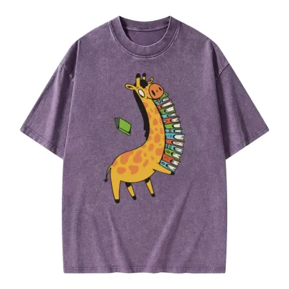 Pagewings Book Giraff Unisex Washed T-shirt