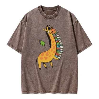 Pagewings Book Giraff Unisex Washed T-shirt