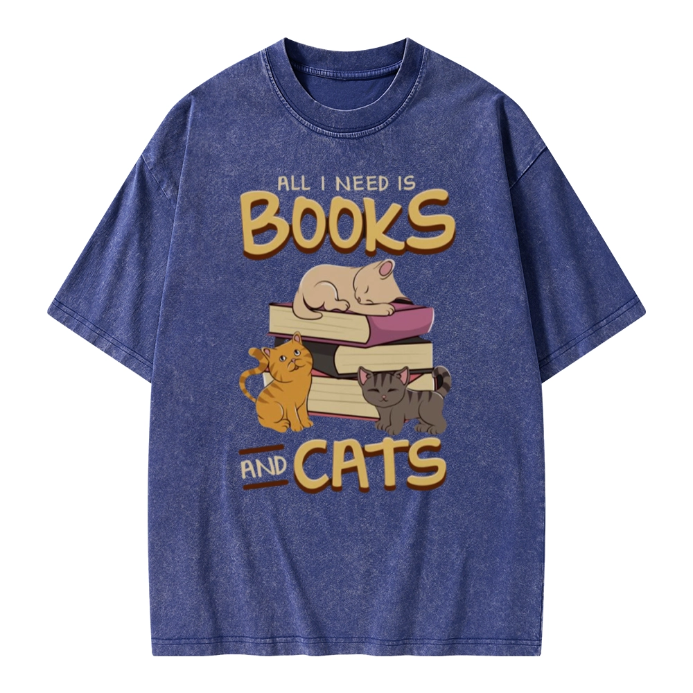 Pagewings All I Need Is Books And Cats Unisex Washed T-shirt