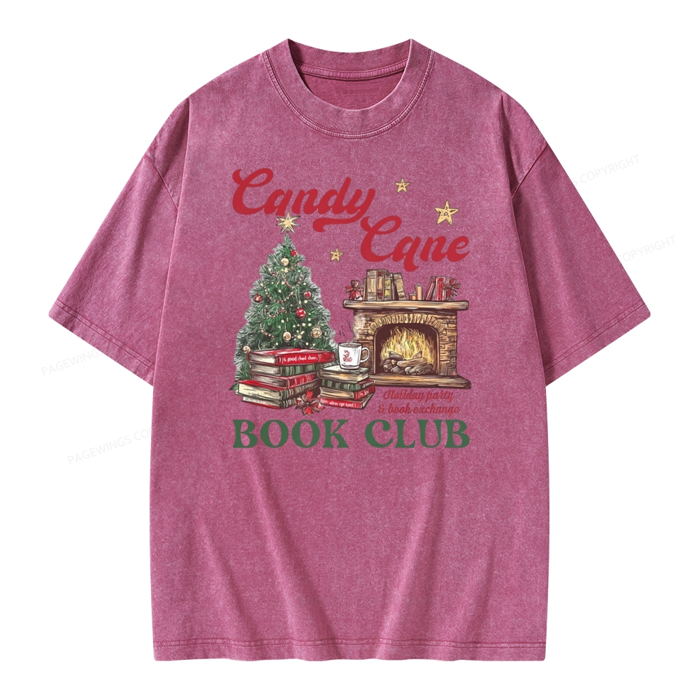 Pagewings Candy Cane Christmas Book Club Unisex Washed T-shirt