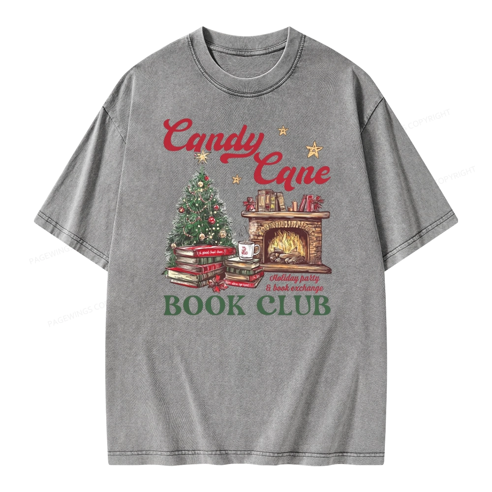 Pagewings Candy Cane Christmas Book Club Unisex Washed T-shirt