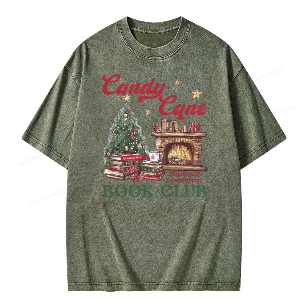 Pagewings Candy Cane Christmas Book Club Unisex Washed T-shirt