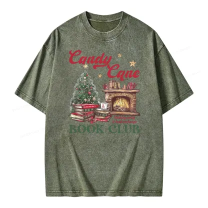 Pagewings Candy Cane Christmas Book Club Unisex Washed T-shirt