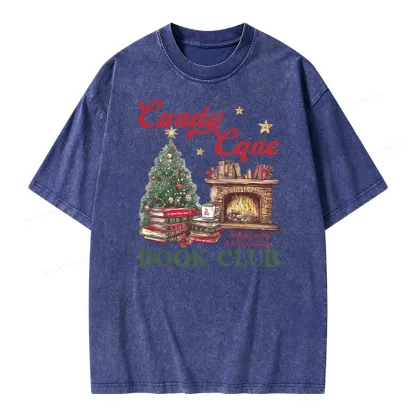 Pagewings Candy Cane Christmas Book Club Unisex Washed T-shirt