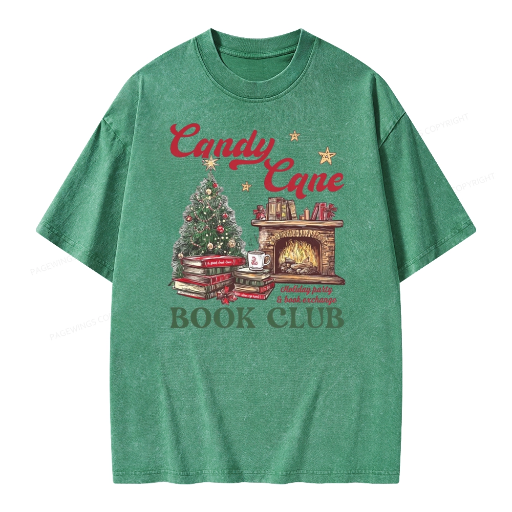 Pagewings Candy Cane Christmas Book Club Unisex Washed T-shirt