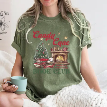 Pagewings Candy Cane Christmas Book Club Unisex Washed T-shirt