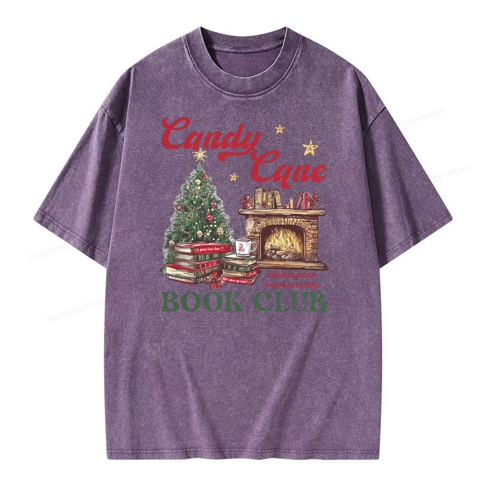 Pagewings Candy Cane Christmas Book Club Unisex Washed T-shirt