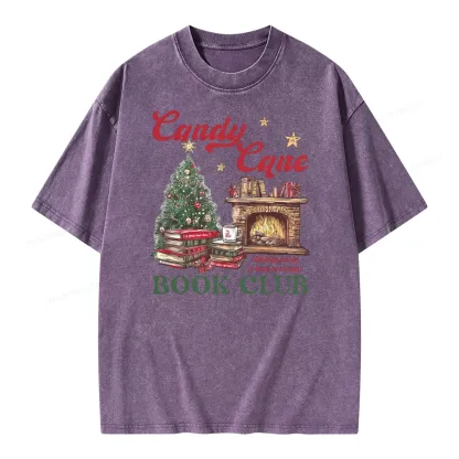 Pagewings Candy Cane Christmas Book Club Unisex Washed T-shirt