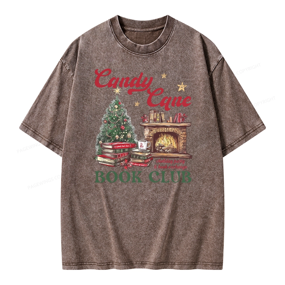 Pagewings Candy Cane Christmas Book Club Unisex Washed T-shirt