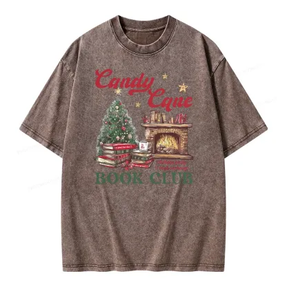 Pagewings Candy Cane Christmas Book Club Unisex Washed T-shirt