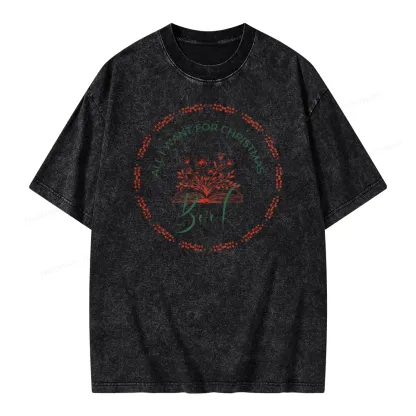 Pagewings Book Lover Christmas Unisex Washed T-shirt