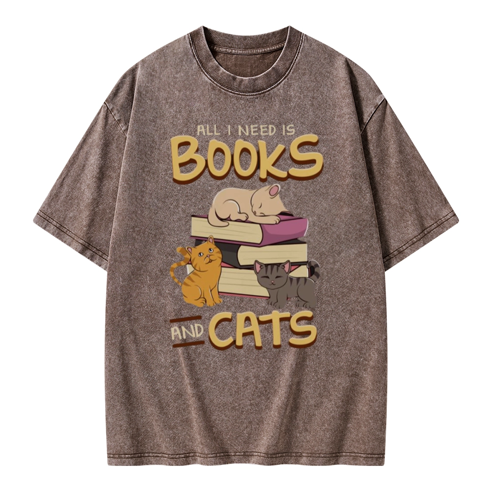 Pagewings All I Need Is Books And Cats Unisex Washed T-shirt