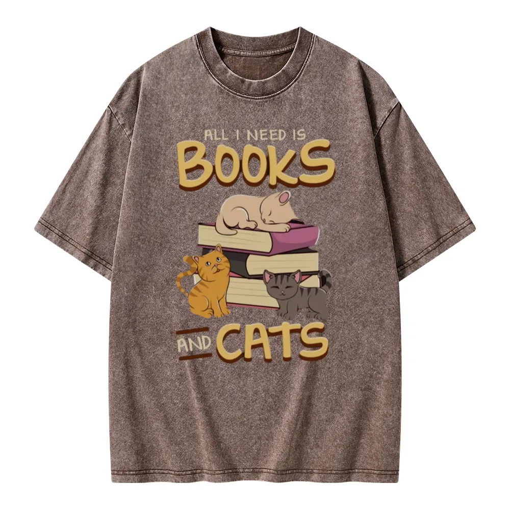 Pagewings All I Need Is Books And Cats Unisex Washed T-shirt