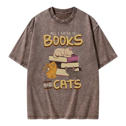 Pagewings All I Need Is Books And Cats Unisex Washed T-shirt
