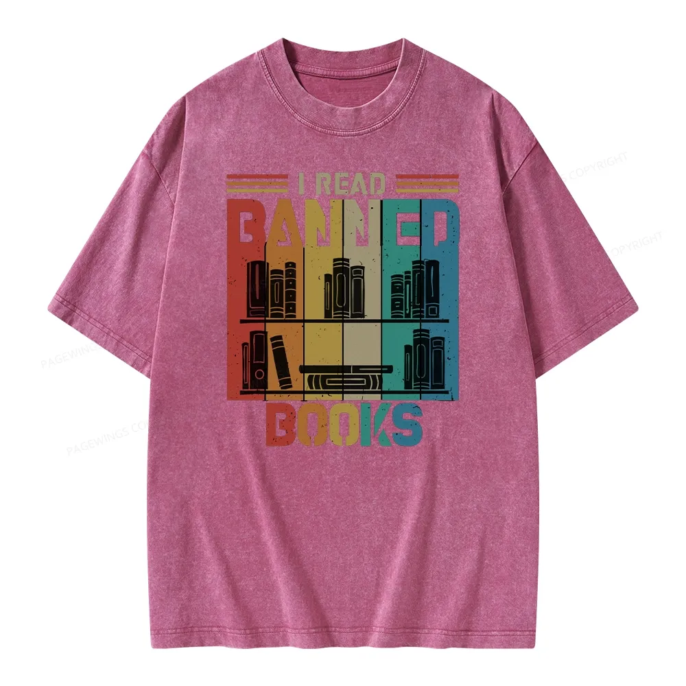 Pagewings Vintage Retro I Read Banned Books Unisex Washed T-shirt