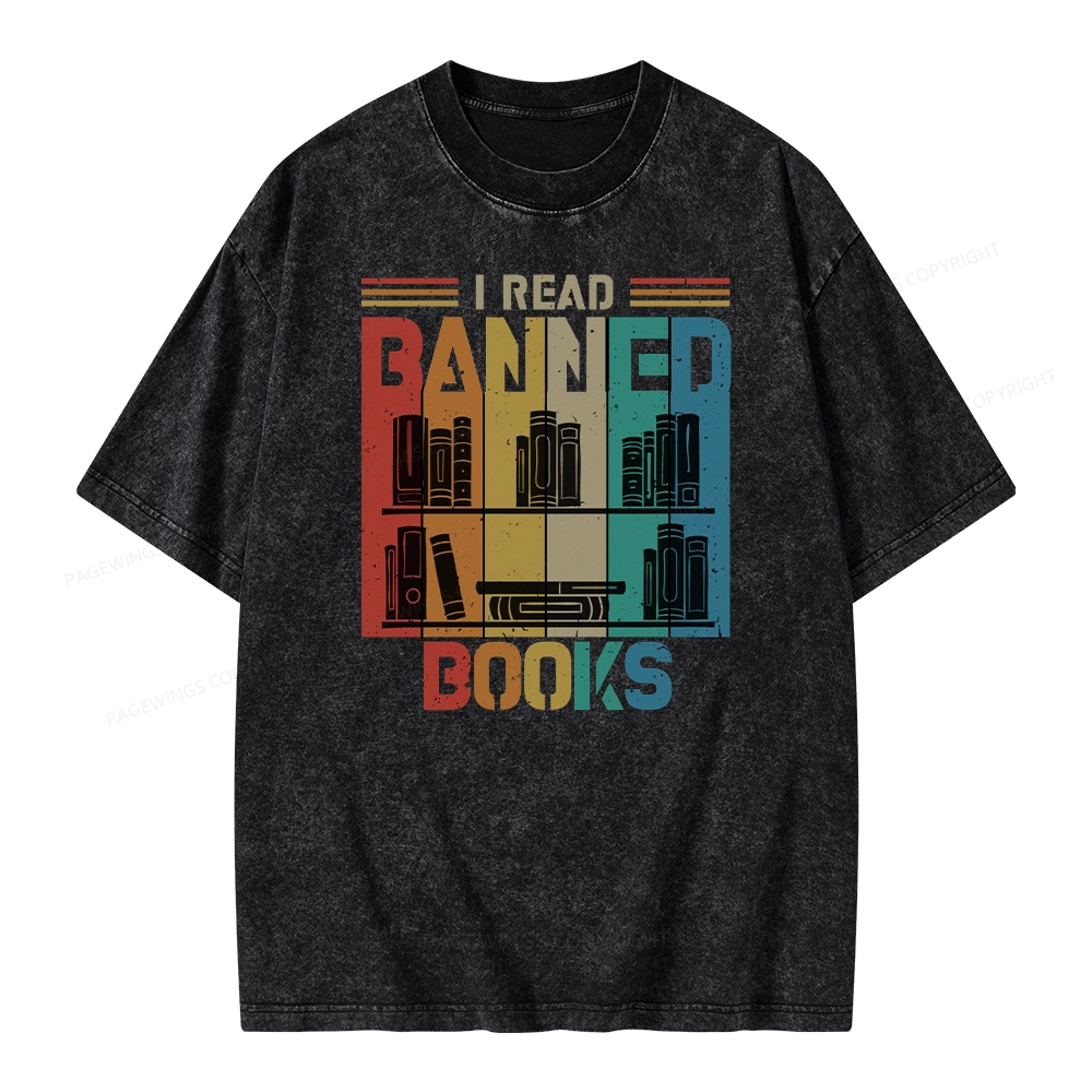 Pagewings Vintage Retro I Read Banned Books Unisex Washed T-shirt