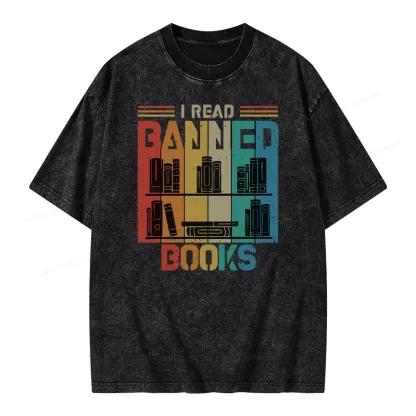 Pagewings Vintage Retro I Read Banned Books Unisex Washed T-shirt