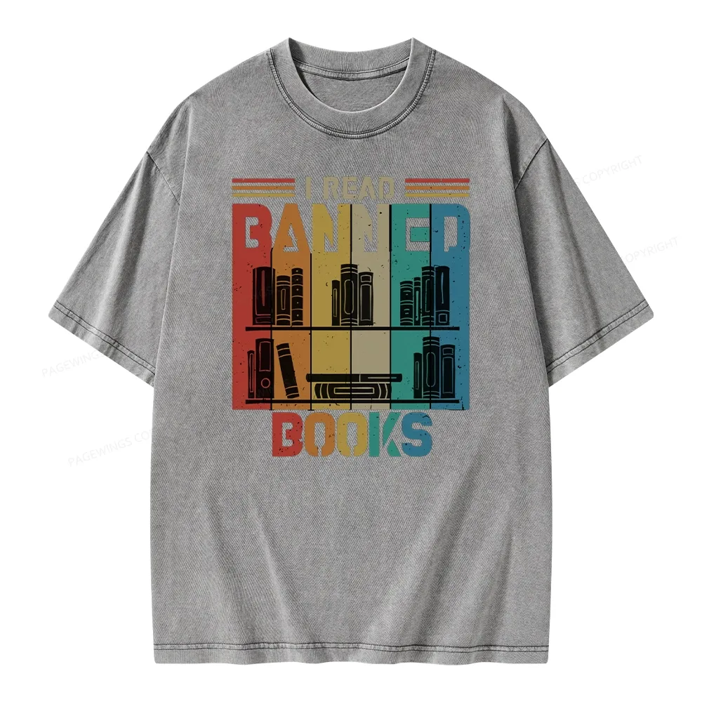 Pagewings Vintage Retro I Read Banned Books Unisex Washed T-shirt