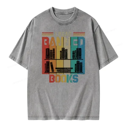 Pagewings Vintage Retro I Read Banned Books Unisex Washed T-shirt