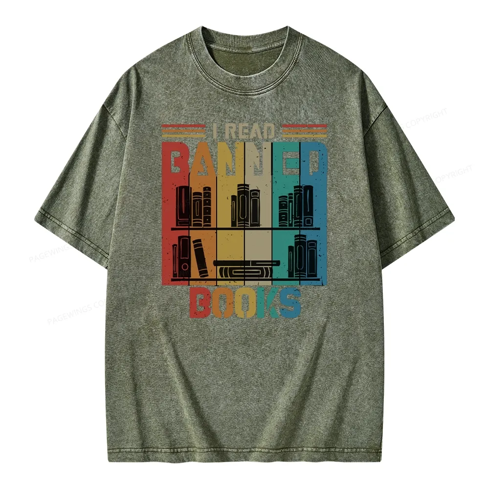 Pagewings Vintage Retro I Read Banned Books Unisex Washed T-shirt