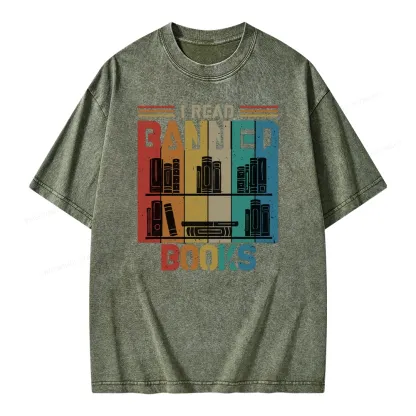 Pagewings Vintage Retro I Read Banned Books Unisex Washed T-shirt