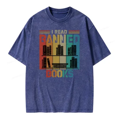 Pagewings Vintage Retro I Read Banned Books Unisex Washed T-shirt