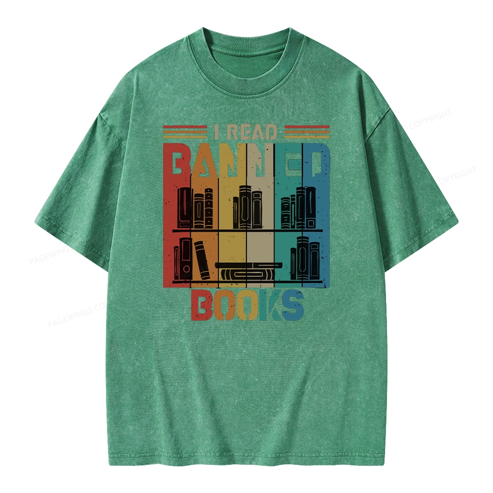 Pagewings Vintage Retro I Read Banned Books Unisex Washed T-shirt