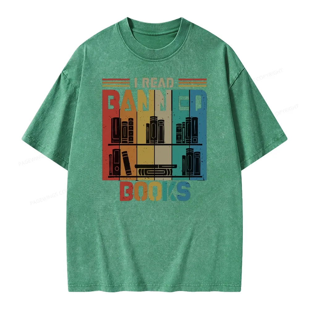 Pagewings Vintage Retro I Read Banned Books Unisex Washed T-shirt