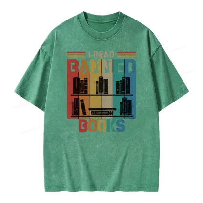 Pagewings Vintage Retro I Read Banned Books Unisex Washed T-shirt