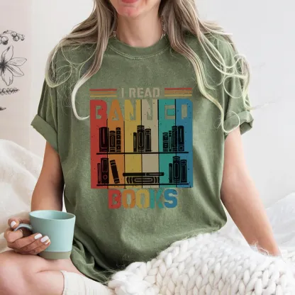 Pagewings Vintage Retro I Read Banned Books Unisex Washed T-shirt