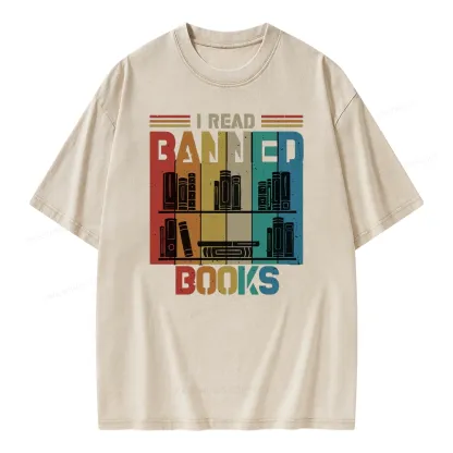 Pagewings Vintage Retro I Read Banned Books Unisex Washed T-shirt