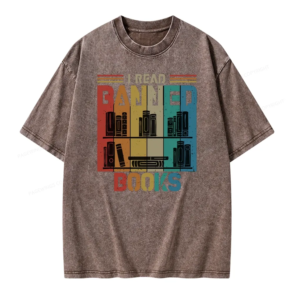 Pagewings Vintage Retro I Read Banned Books Unisex Washed T-shirt