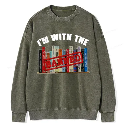 Pagewings I'm With The Banned Funny Book Unisex Washed Sweatshirt
