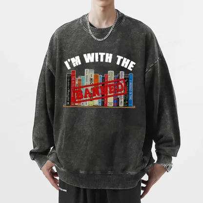 Pagewings I'm With The Banned Funny Book Unisex Washed Sweatshirt