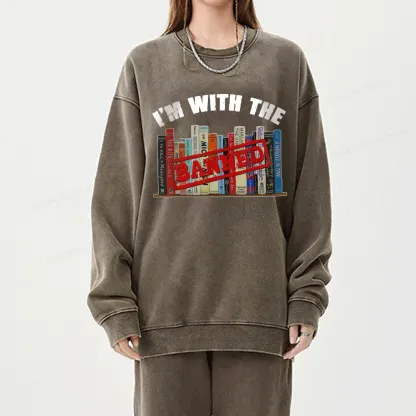 Pagewings I'm With The Banned Funny Book Unisex Washed Sweatshirt