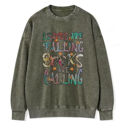 Pagewings Leaves Are Falling Books Are Calling Unisex Washed Sweatshirt