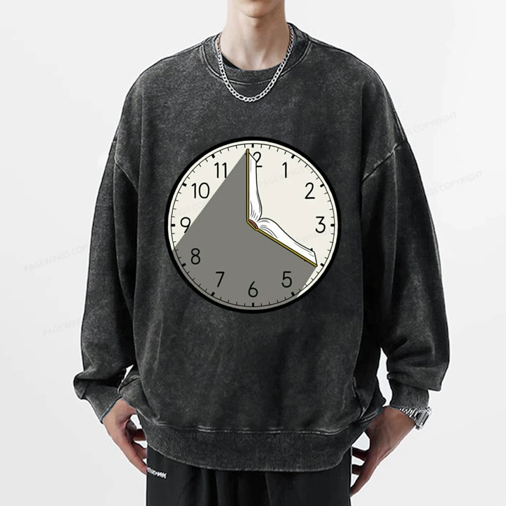 Pagewings Book Clock Unisex Washed Sweatshirt