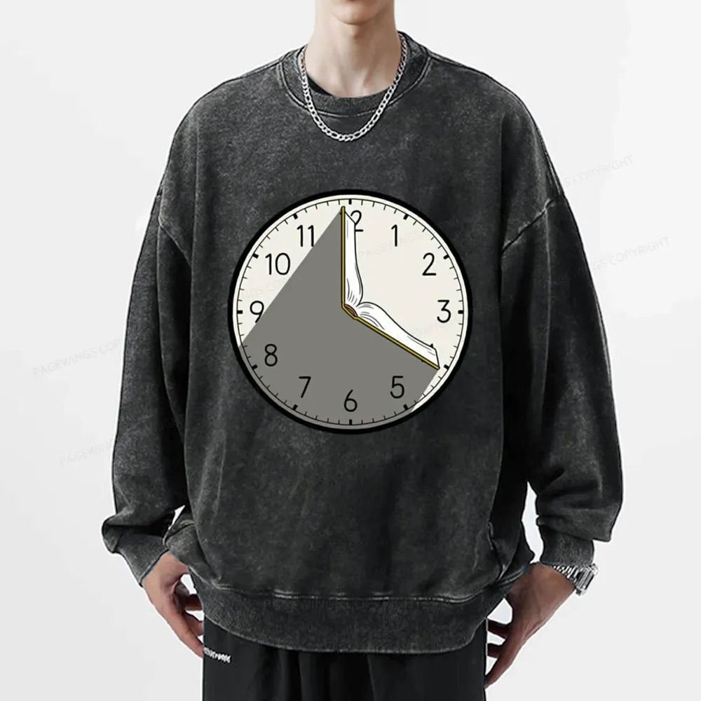 Pagewings Book Clock Unisex Washed Sweatshirt